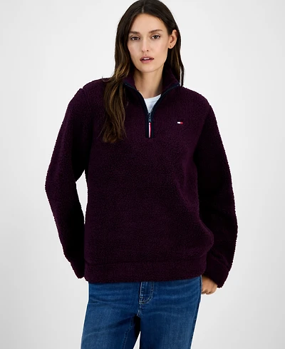 Tommy Hilfiger Women's Quarter-Zip Faux-Sherpa Jacket