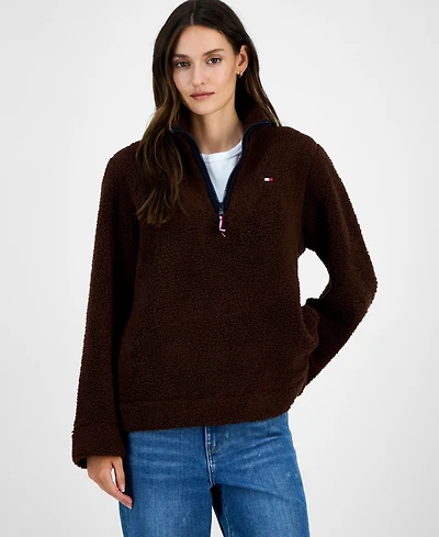 Tommy Hilfiger Women's Quarter-Zip Faux-Sherpa Jacket