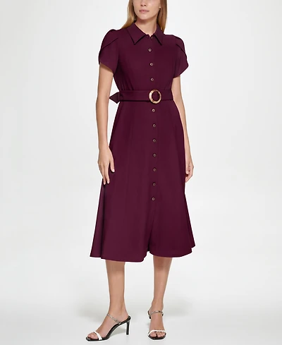 Calvin Klein Women's Scuba Crepe Belted Shirtdress
