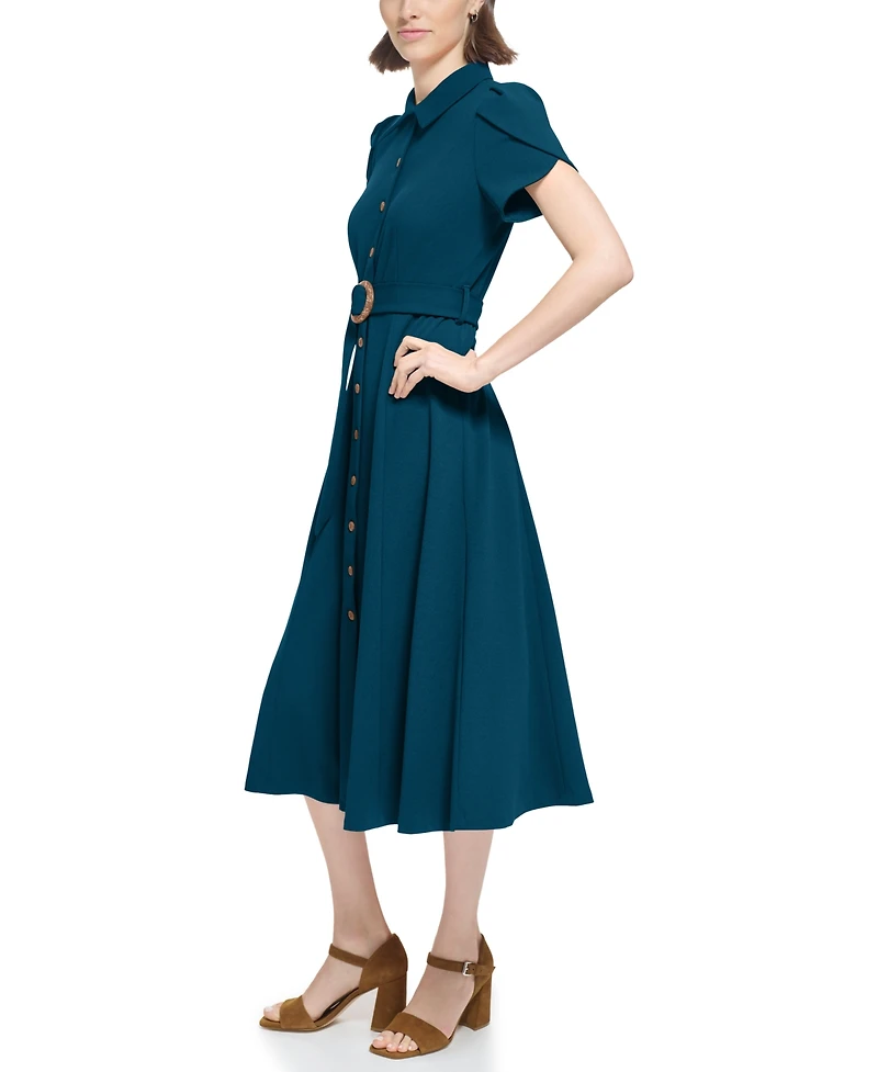 Calvin Klein Women's Scuba Crepe Belted Shirtdress