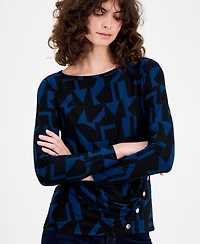 Ak Anne Klein Women's Geo-Print Button-Trim Top