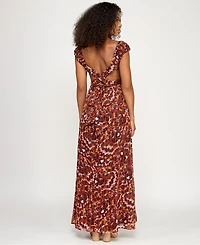 Katia Rae Juniors' Glitter-Print Tie-Back Maxi Dress