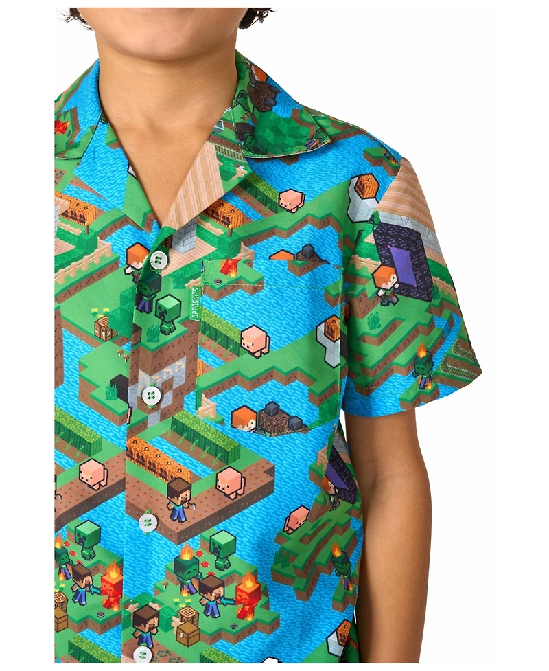 OppoSuits Big Boys 2-Piece Minecraft Summer Short Sleeve Shirt and Shorts Set