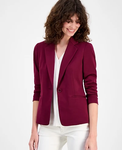 Ak Anne Klein Women's Ruched-Sleeve One-Button Jacket