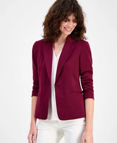 Ak Anne Klein Womens Ruched Sleeve One Button Jacket P Xxs Xl