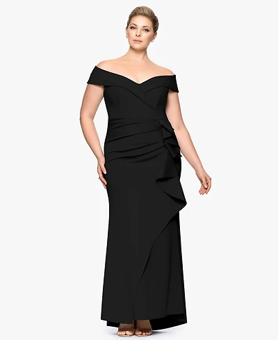 Xscape Plus Off-The-Shoulder Scuba Crepe Gown