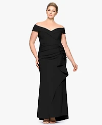 Xscape Plus Off-The-Shoulder Scuba Crepe Gown