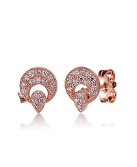 Genevive Sterling Silver 18K Rose Gold Plated with Clear Cubic Zirconia Round Stud Earrings