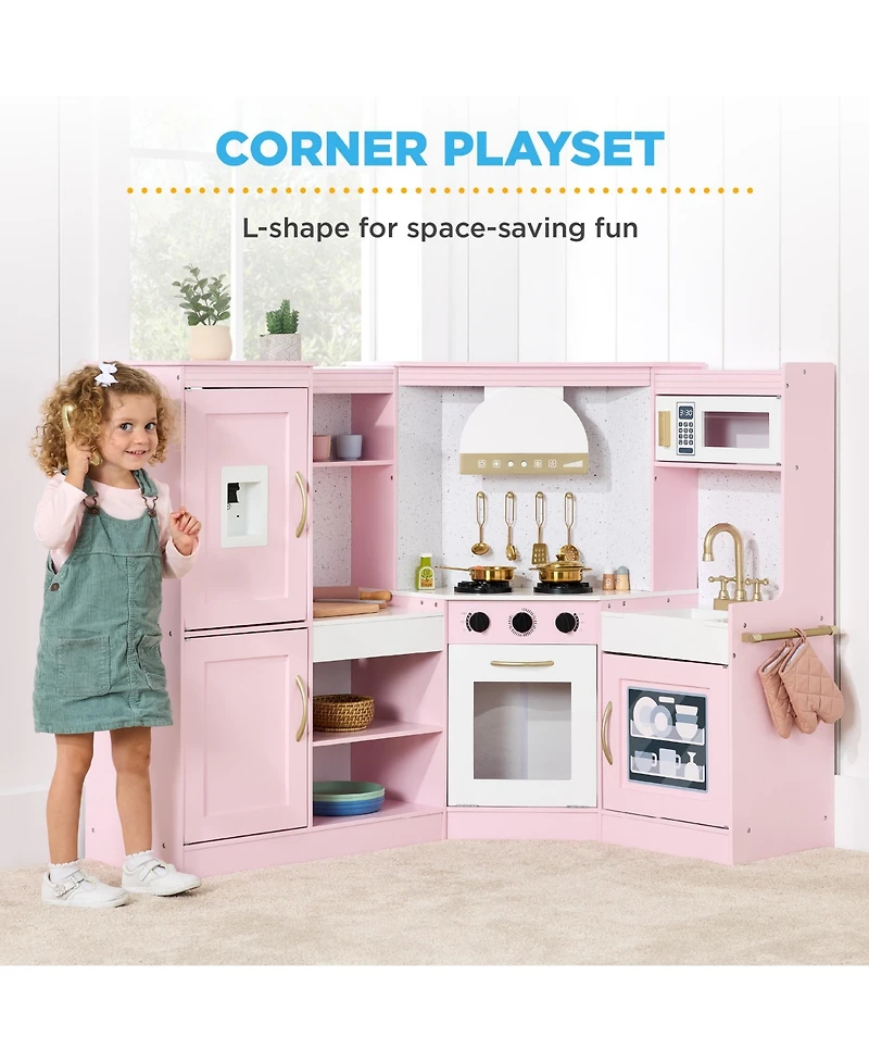 Best Choice Products Pretend Play Corner Kitchen, Interactive Wooden Kids Set w/ Lights & Sounds