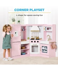 Best Choice Products Pretend Play Corner Kitchen, Interactive Wooden Kids Set w/ Lights & Sounds