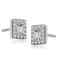 Genevive Sterling Silver White Gold Plating with Clear Cubic Zirconia Square Earrings