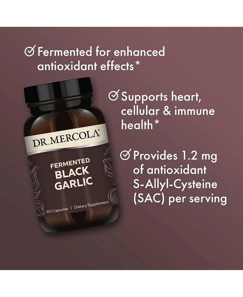 Dr. Mercola Fermented Black Garlic, 30 Servings, Supports Immune and Blood Pressure Health