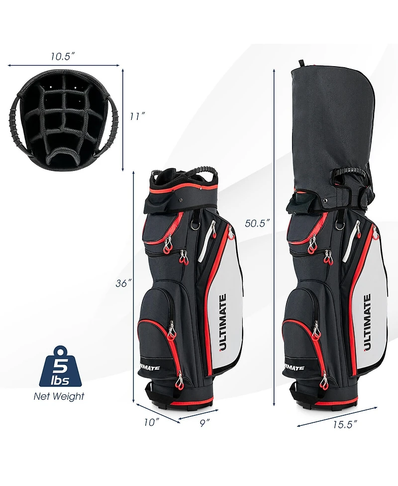 Gymax 9.5" Golf Cart Bag w/14 Divider Rain Hood Cooler 8 Pockets