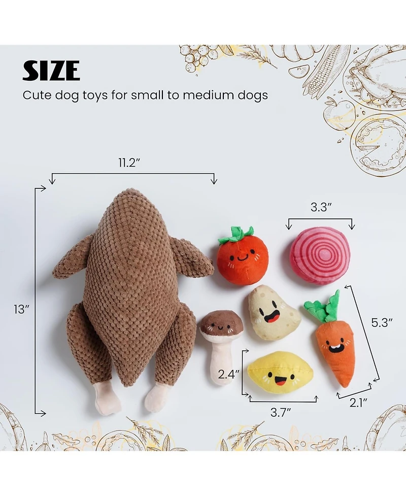 Nocciola 7-in-1 Turkey Dog Toy,Big Turkey Puzzle Toy with 6 Squeaky Veggie Plush Toy, Interactive Enrichment Dog Toys for All Breeds