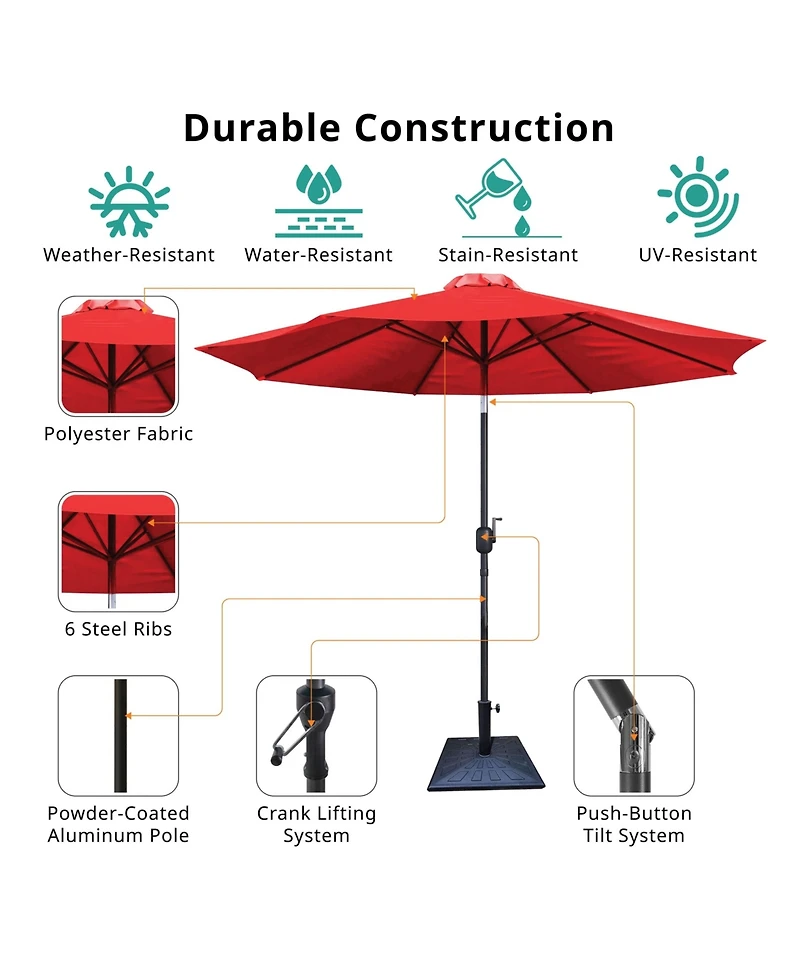 Flynama 8.8 feet Outdoor Aluminum Patio Umbrella, Market Umbrella with 42 Pound Square Resin Umbrella Base, Push Button Tilt and Crank lift