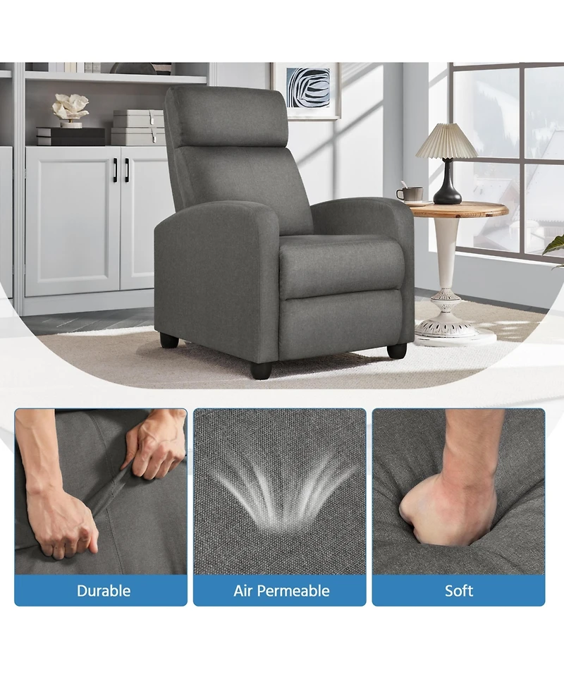 Yaheetech Modern Adjustable Single Fabric Recliner Sofa with Pocket Springs Living Room Bedroom Home Theater