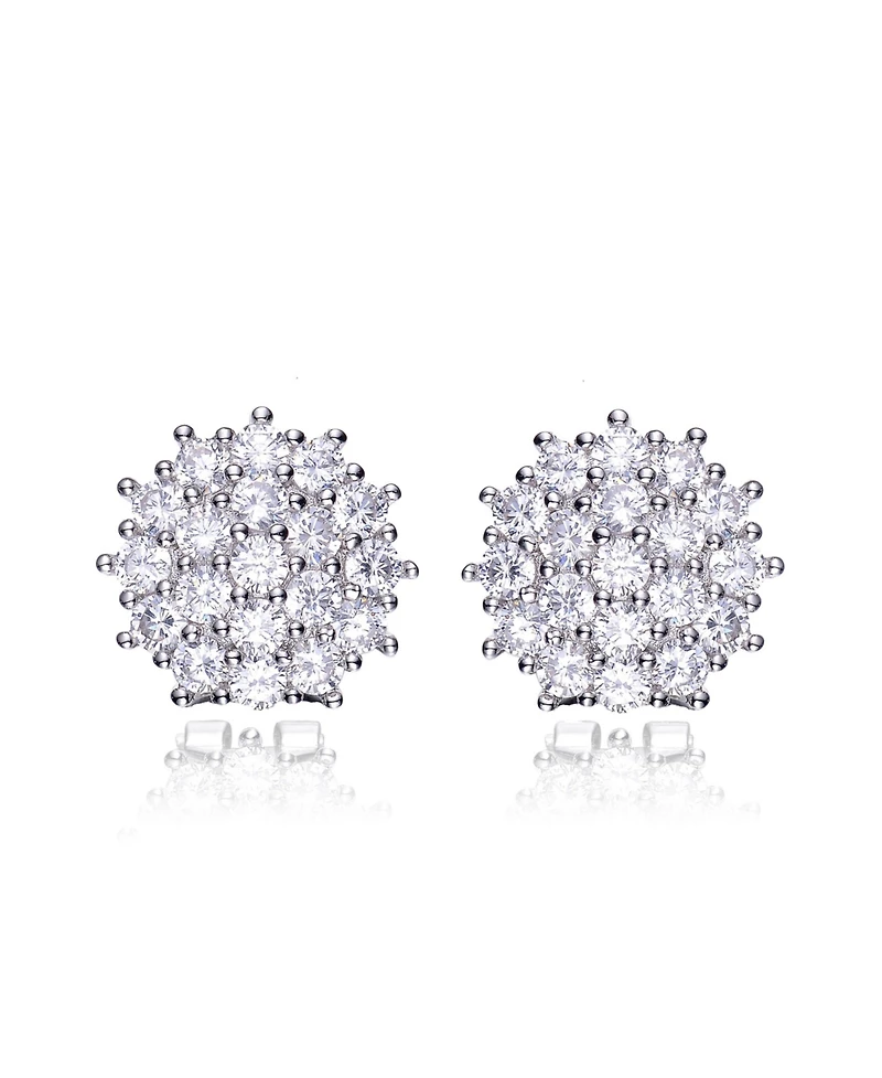 Genevive Sterling Silver White Gold Plating with Clear Cubic Zirconia Round Cluster Earrings