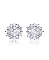 Genevive Sterling Silver White Gold Plating with Clear Cubic Zirconia Round Cluster Earrings