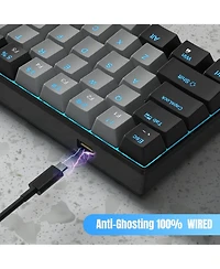 Risokeys 60% Mechanical Keyboard with Blue Switches and Sea Blue Backlit Small Compact 60 Percent Keyboard Mechanical, 60 Percent Gaming Key Board