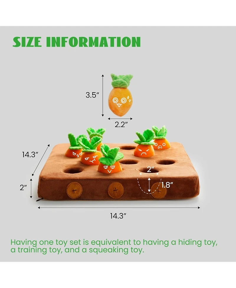 Nocciola 12 Pcs Carrot Squeaky Dog Toys with Puzzle Feeding Carrot Patch
