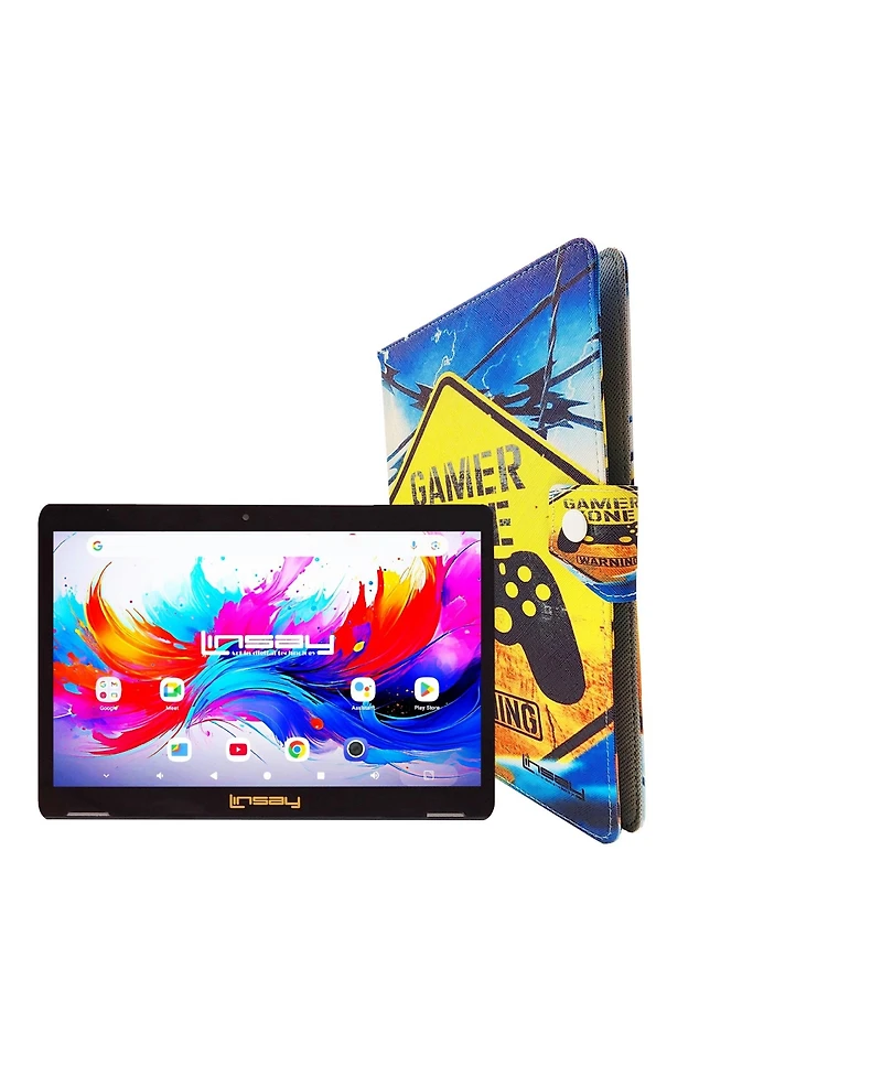 Linsay 10.1"Octa Core 256GB Storage Android 15 Tablet with Gamer Shape Case