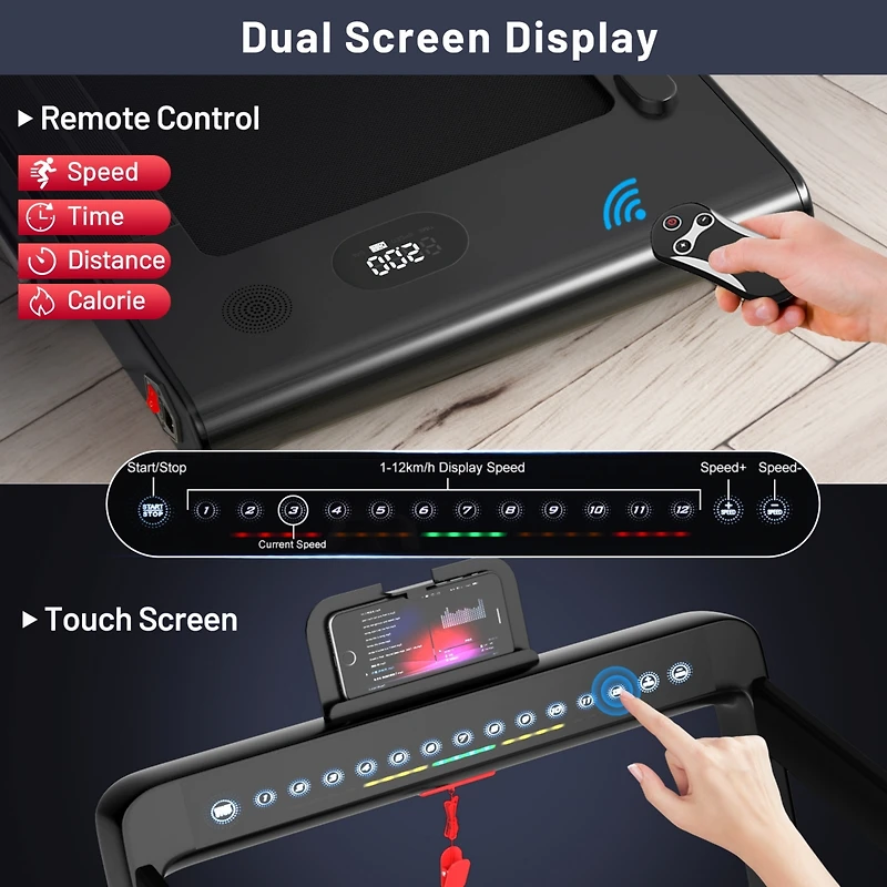 2.25 Hp 2-in-1 Folding Walking Pad Treadmill with Dual Display and App Control