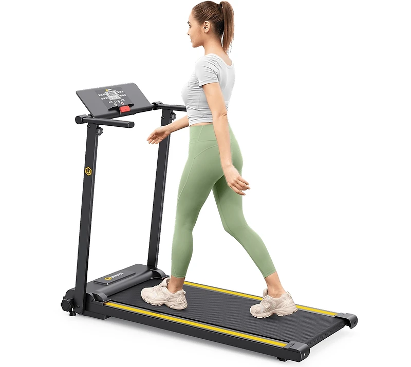 SpaceSaver Folding Treadmill: Urevo Under Desk Hiit Machine, 0.6-6.2MPH Speed, Stores Under Bed. 16" Pet-Friendly Belt & Rotatable Lcd Display