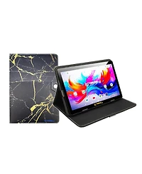 Linsay 10.1"Octa Core 256GB Storage Android 15 Tablet with Black and Golden Marble Case