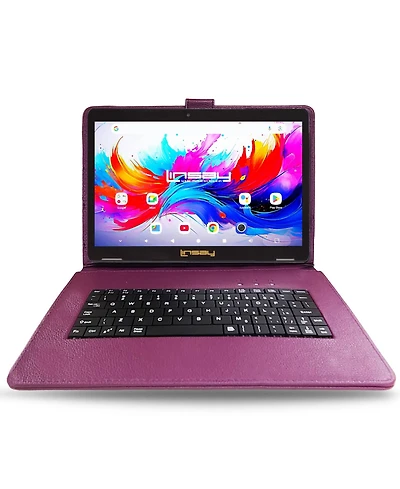 Linsay 10.1"Octa Core 256GB Storage Android 15 Tablet with Purple Style Keyboard