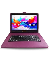 Linsay 10.1"Octa Core 256GB Storage Android 15 Tablet with Purple Style Keyboard
