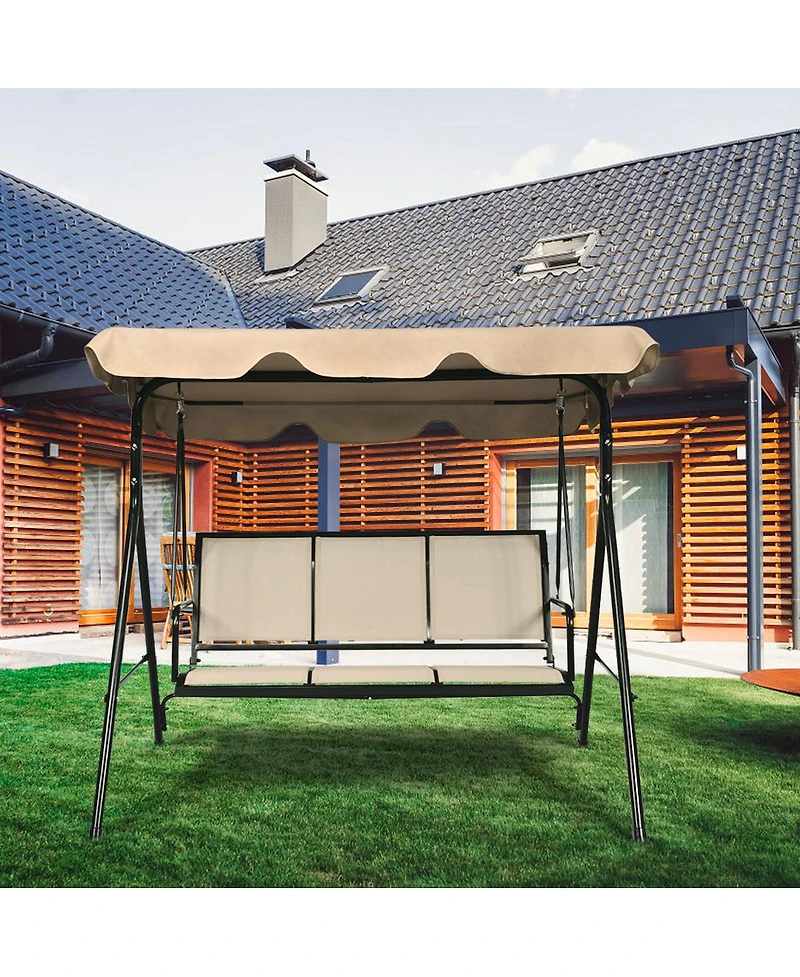 Gymax Brown Outdoor Swing Canopy Patio Swing Chair 3 Person Canopy Hammock