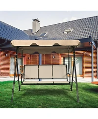 Gymax Brown Outdoor Swing Canopy Patio Swing Chair 3 Person Canopy Hammock