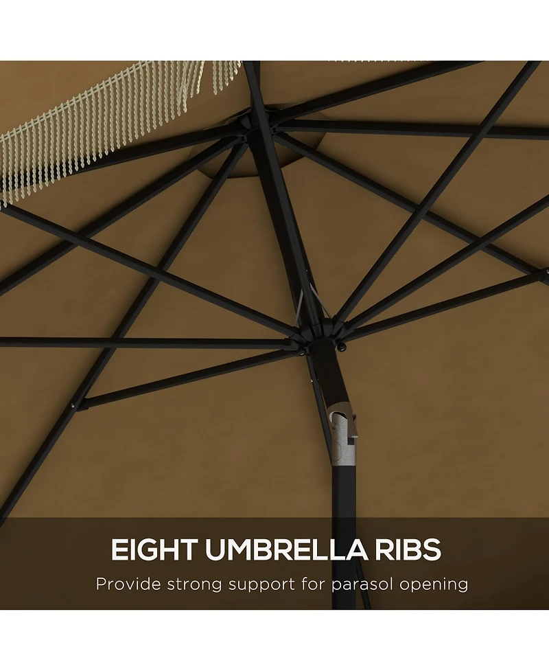 9ft Patio Umbrella with Push Button Tilt and Crank, Ruffled Outdoor Market Table Umbrella with Tassles and 8 Ribs
