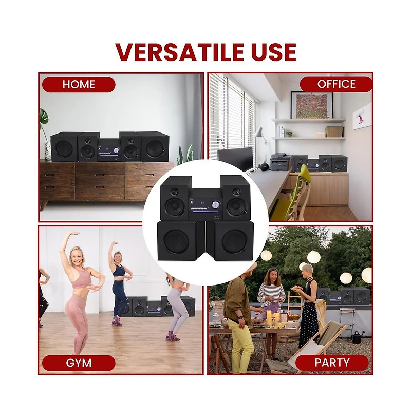 Pyle 3-Piece Wireless Bt Streaming Stereo System – MP3, Usb, Fm Radio, Bass Reflex Speaker, Remote & 2 Wireless Microphones (Black)
