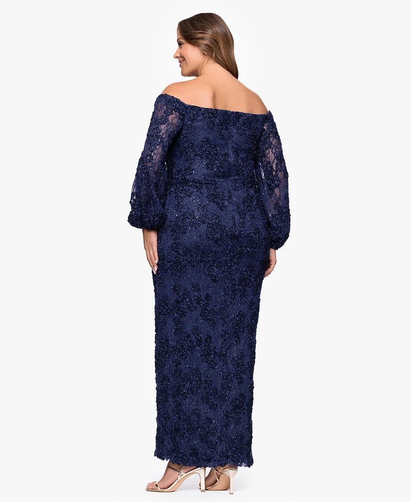 Xscape Plus Off-The-Shoulder Soutache Lace Dress