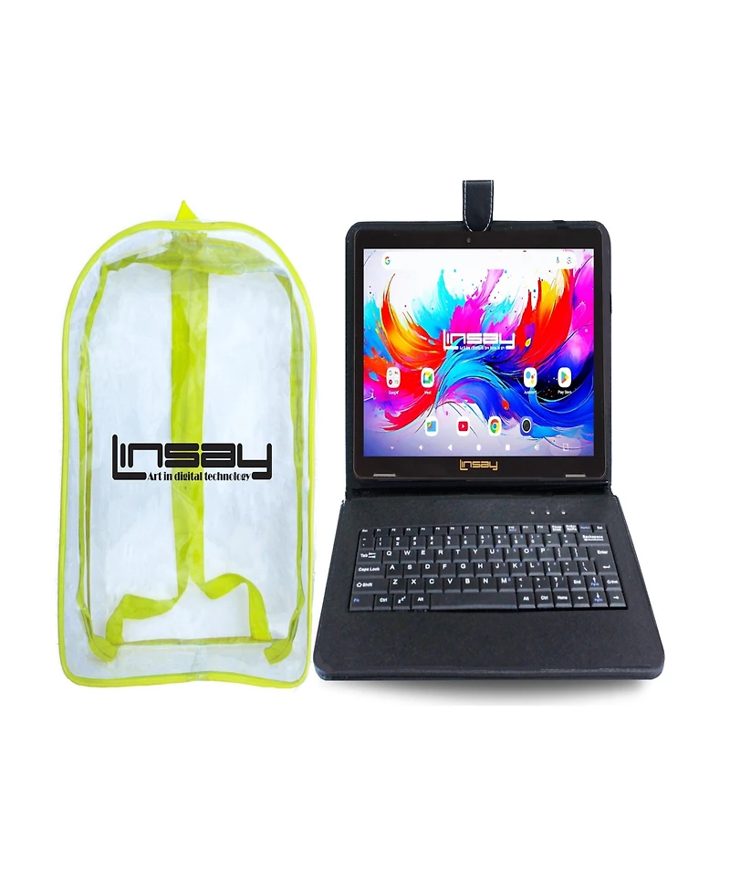 Linsay 10.1" Octa Core 256GB Storage Android 15 Tablet with Black Keyboard and Bag Pack