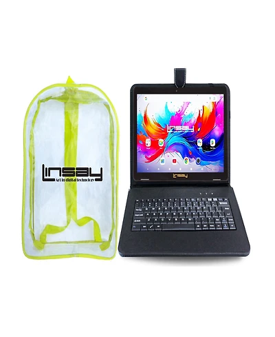 Linsay 10.1" Octa Core 256GB Storage Android 15 Tablet with Black Keyboard and Bag Pack