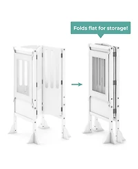 Guidecraft Contemporary Kitchen Helper Step Stool - Walnut: Kids' Adjustable, Foldable Wooden Learning Toddler Tower with Non-Slip Mat