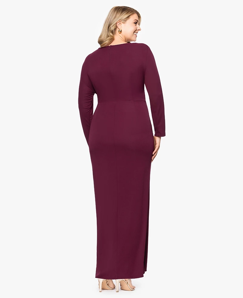 Betsy & Adam Plus Long-Sleeve Matte Jersey Dress