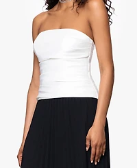 Betsy & Adam Petite Strapless Mixed-Media Dress