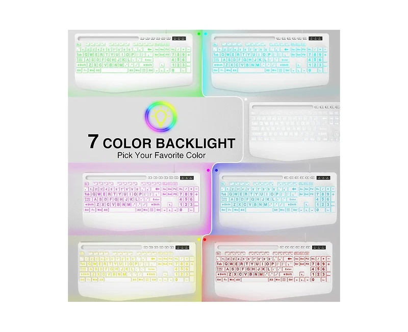 Large Print Backlit Computer Keyboard, Wired Usb with 7-Color Backlight, Easy to Read for Laptop Pc Windows Desktop