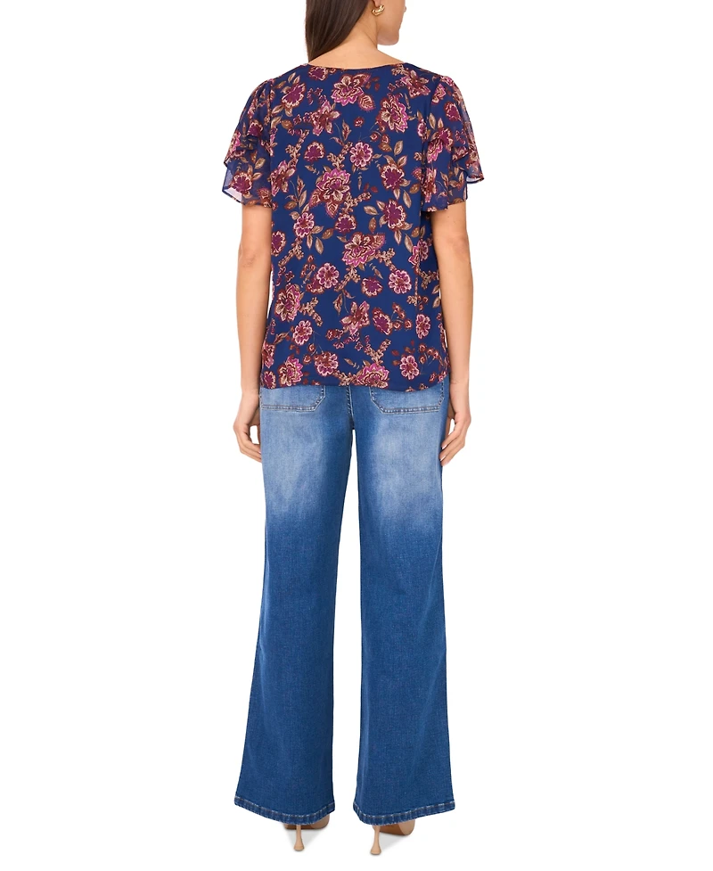 Vince Camuto Women's Flutter-Sleeve V-Neck Blouse