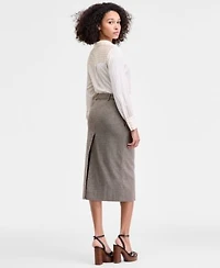 French Connection Womens Satin Pinstripe Blouse Houndstooth Belted Midi Skirt