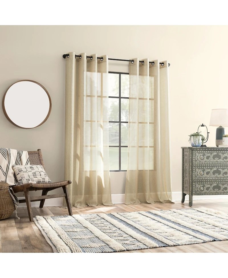 Slub Textured Linen Blend Black Grommet Top Curtain