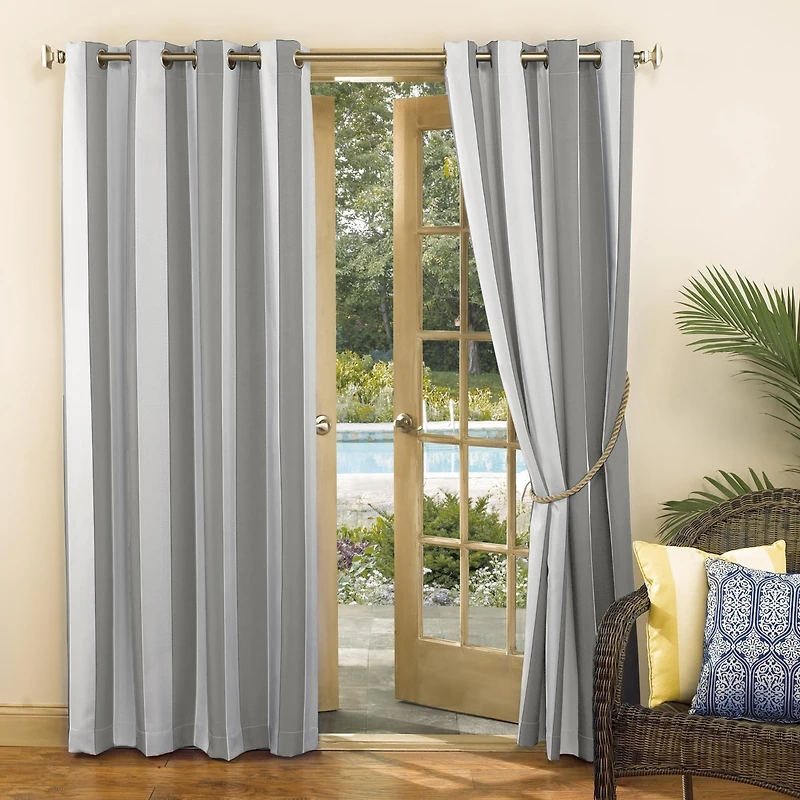 Valencia Cabana Stripe Indoor/Outdoor Uv Protectant Room Darkening Grommet Curtain Panel