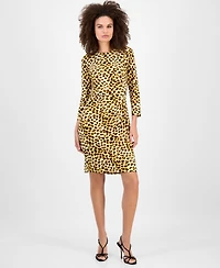 Kasper Animal-Print Side-Pleat Dress, Regular & Petite