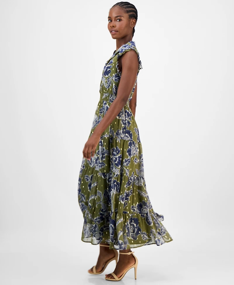 Anne Klein Plus Floral-Print Smocked Shirtdress