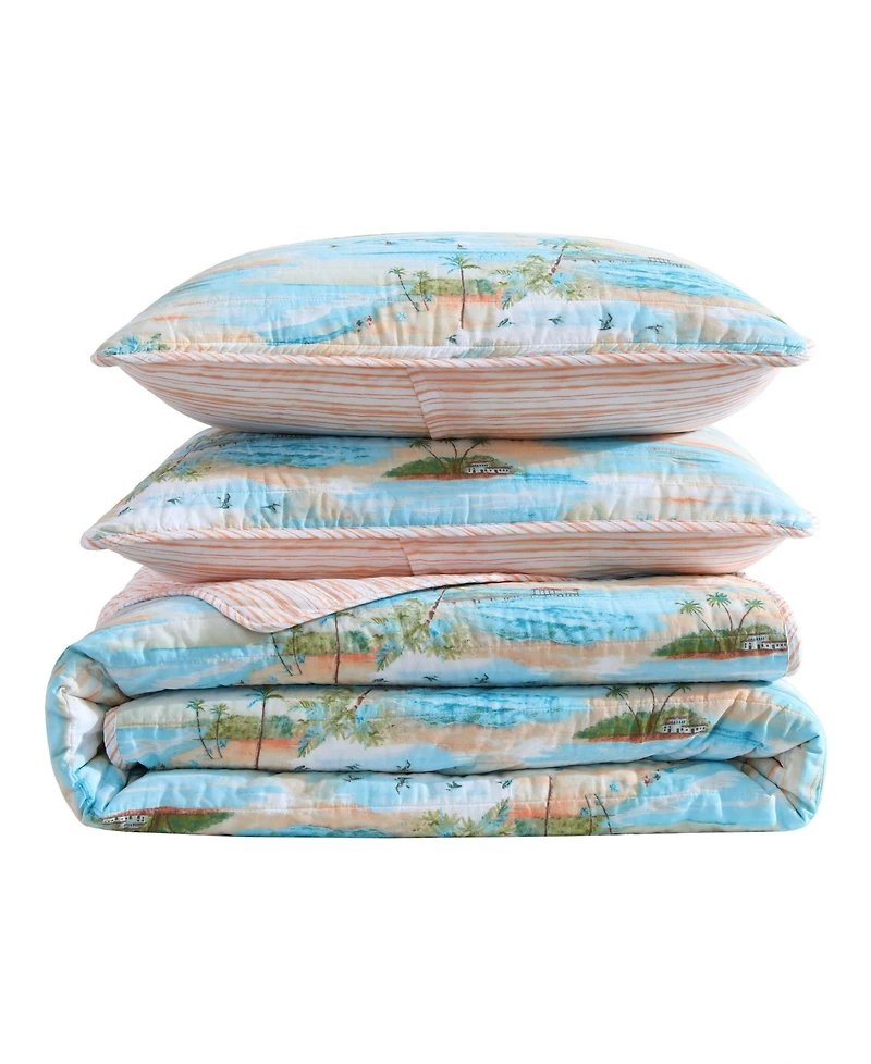 Closeout! Tommy Bahama Bon Voyage Cotton Reversible 3-Pc. Quilt Set, King