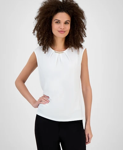 Kasper Scoop-Pleat-Neck Cap-Sleeve Blouse, Regular & Petite