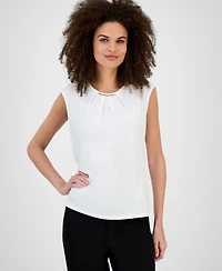 Kasper Scoop-Pleat-Neck Cap-Sleeve Blouse, Regular & Petite